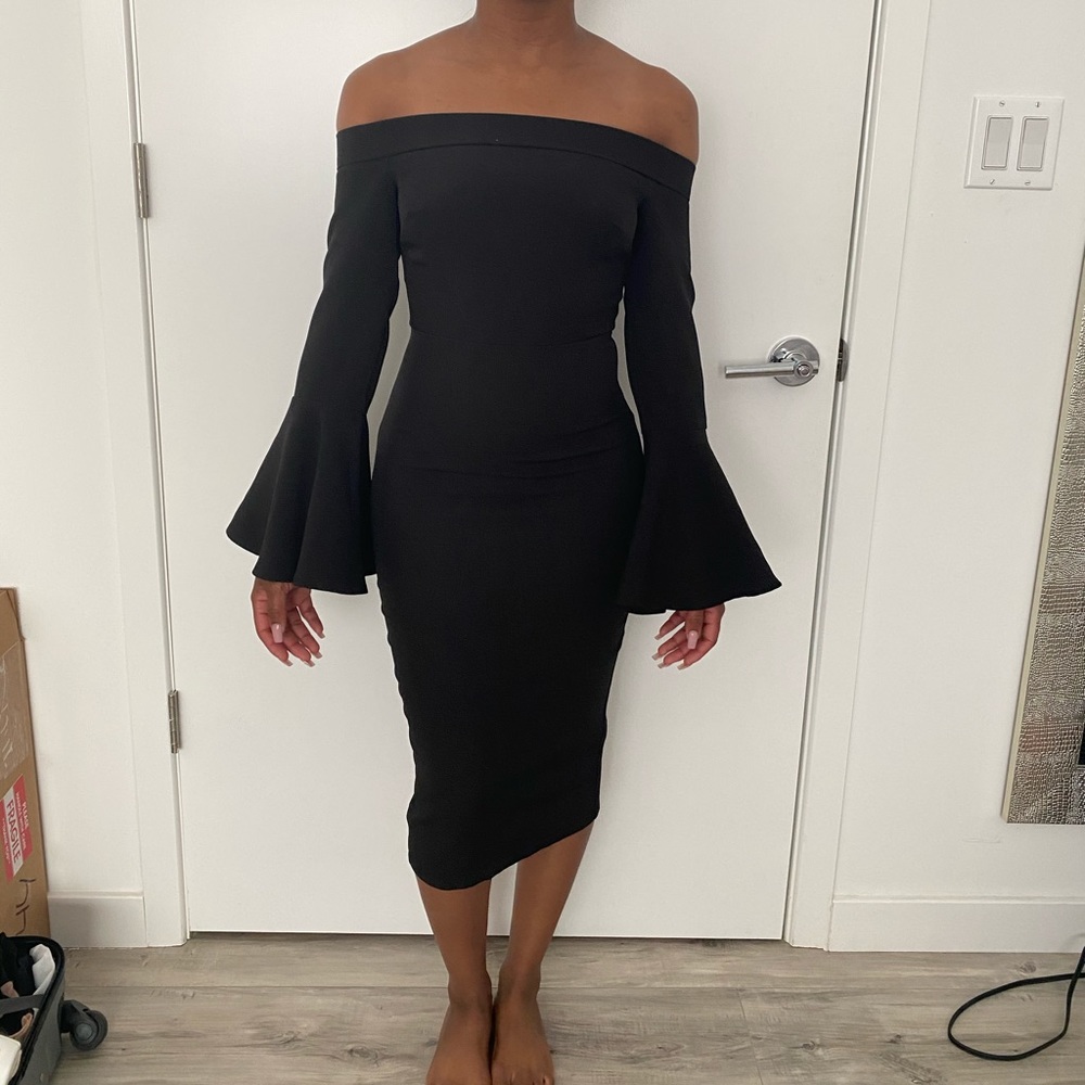 Black Statement Sleeve Special Occasion Dress